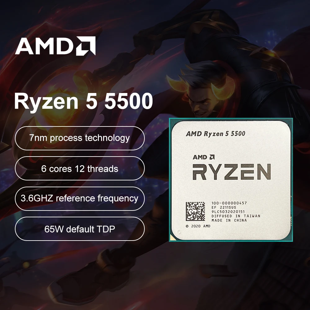 Processador para jogos AMD Ryzen 5, R5 5500, 3,6 GHz, Núcleo 6, CPU 12 Thread, 7NM, L3 = 16M, AMD AM4, Placa-mãe B550M, Novo