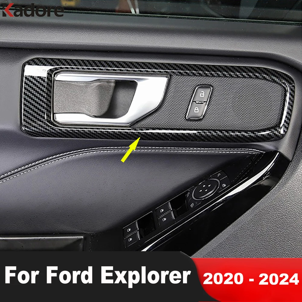 Para Ford Explorer 2020 2021 2022 2023 2024, Cobertura de Fibra de Carbono para o Interior da Maçaneta da Porta, Acessórios de Interior