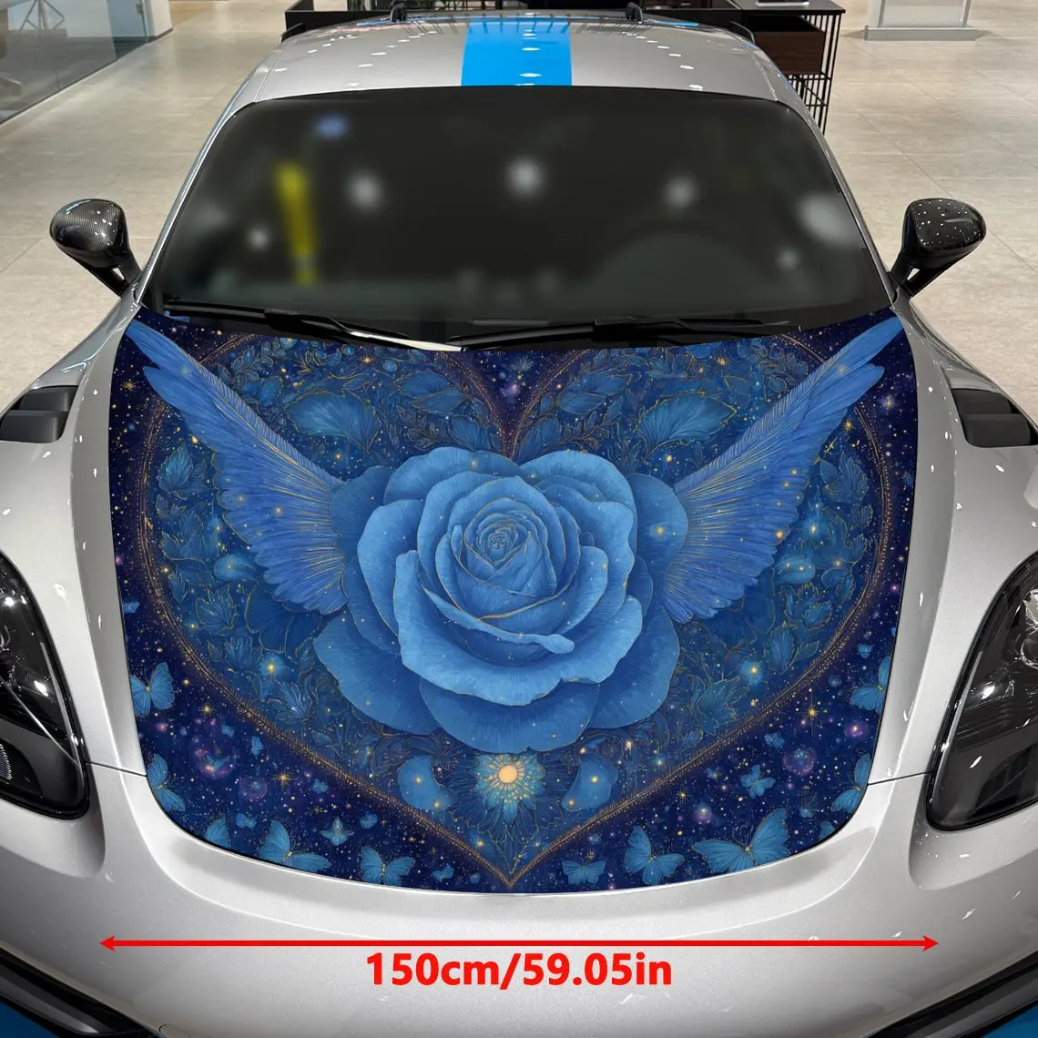 Blue Love Flower Car Hood Vinyl Packaging-waterproof, Scratch Resistant, Self-adhesive Sticker, Red And Black Design, Durable PV