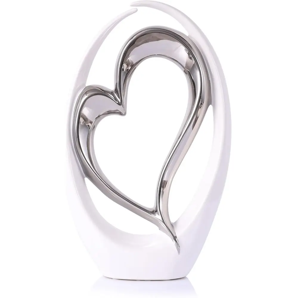 White Heart Scuture - Double Heart Couple Room Decor Art Heart Statue or Wedding, Valentine Decor, Living Room Coffee Table Cent