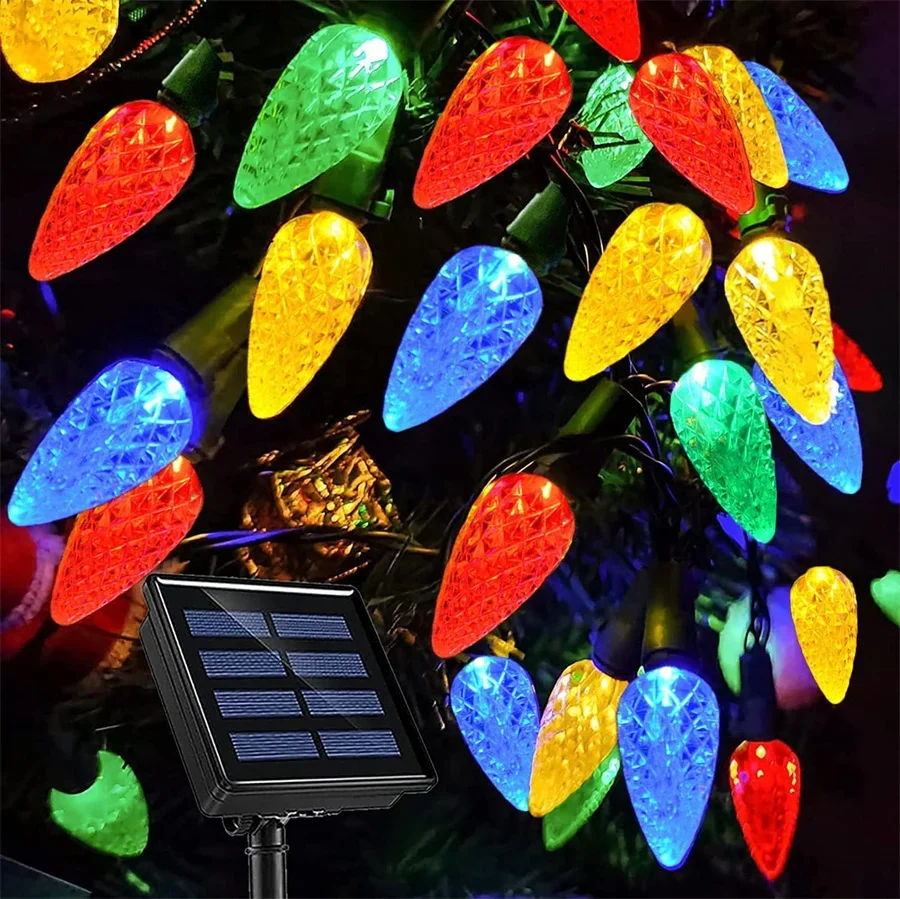 

C6 Strawberry Solar Christmas Light Outdoor Garden Xmas Tree String Light Waterproof Solar Fairy Light For Patio Fence Decor