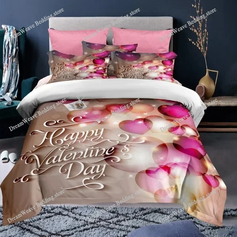 Custom Name 3D Duvet Cover Linen Pillowcases Wedding Decor Twin King Queen Love Heart Valentine's Day Bedding Set