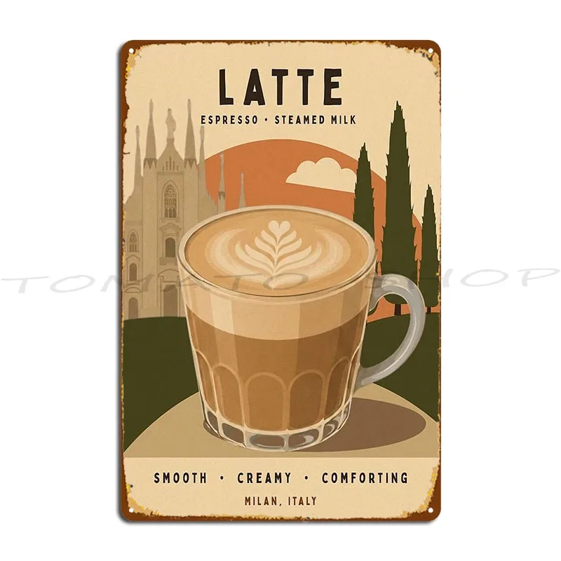 Latte Retro Coffee Milan Metal Plaque Poster Wall Pub Bar Mural Party Create Tin Sign Poster