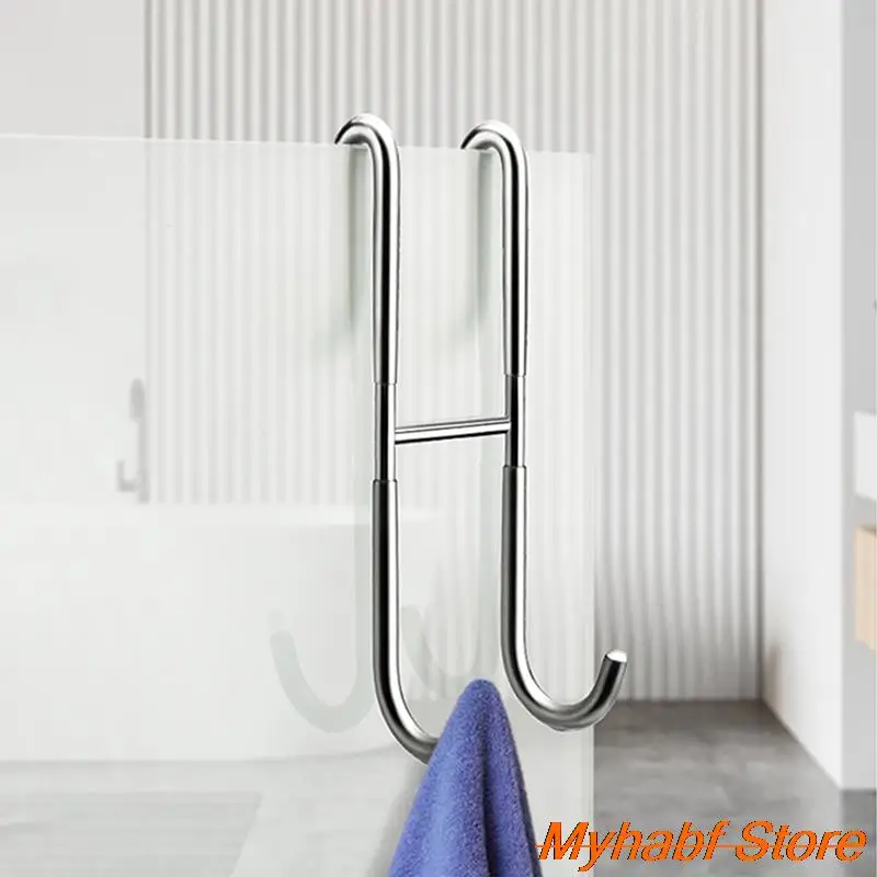 Shower Door Hook 304 Stainless Steel Frameless Glass Door Shower Hook Towel Rack Hooks Kitchen Bathroom Punch-free Hanger