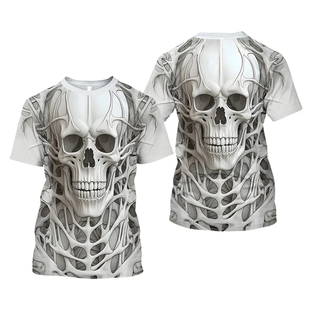 

Popular Men's T-shirt Crew Neck Short Sleeve Top 3D Printed Skull Pattern Streetwear Skeleton Punk Print Elastic Soft T Shirt