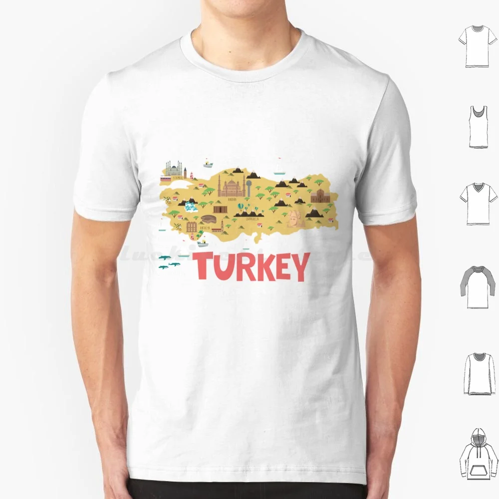 Turkey Illustrated Map T Shirt Big Size 100% Cotton Turkey Map Country Flag Maps Flags Countries Europe Iran Iraq Istanbul