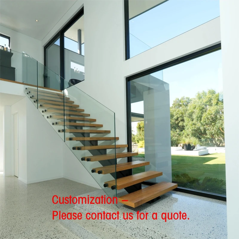 custom.Floating Wood Tread Stairs Architectural Minimal Style with Durable Metal Fixings