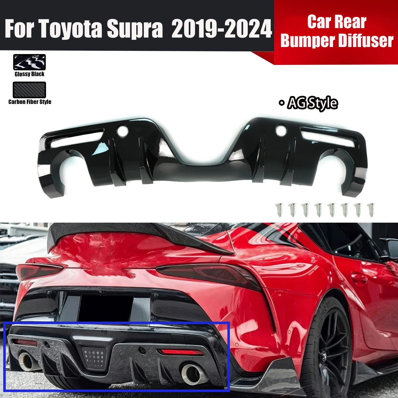 Rear Bumper Add-On Diffuser AG Style For Toyota Supra 2020-2024 A90 A91 MK5 Spoiler Body Kit Carbon Fiber Style Car Accessories