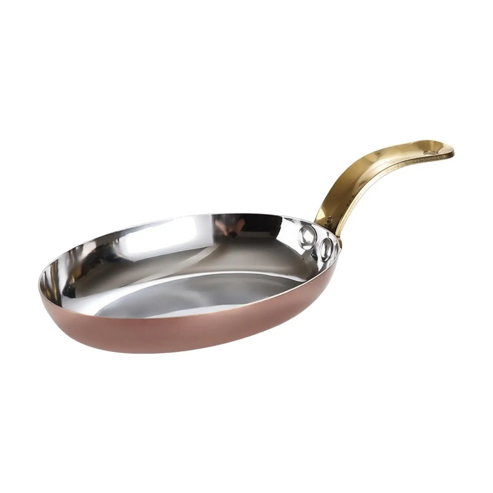 Rose Gold Exterior Egg Shape Pan Stainless Steel Oval Skillet with Long Handle for Grilling Searing Serving Meals
