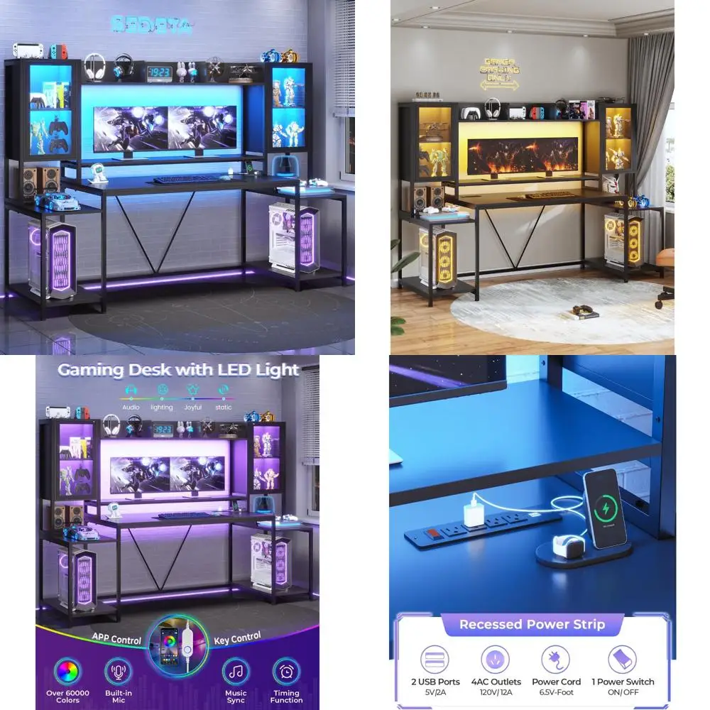 

Large LED-lit Gaming Desk with Hutch and Storage, 74.8 Computer Desk for PC Gamers