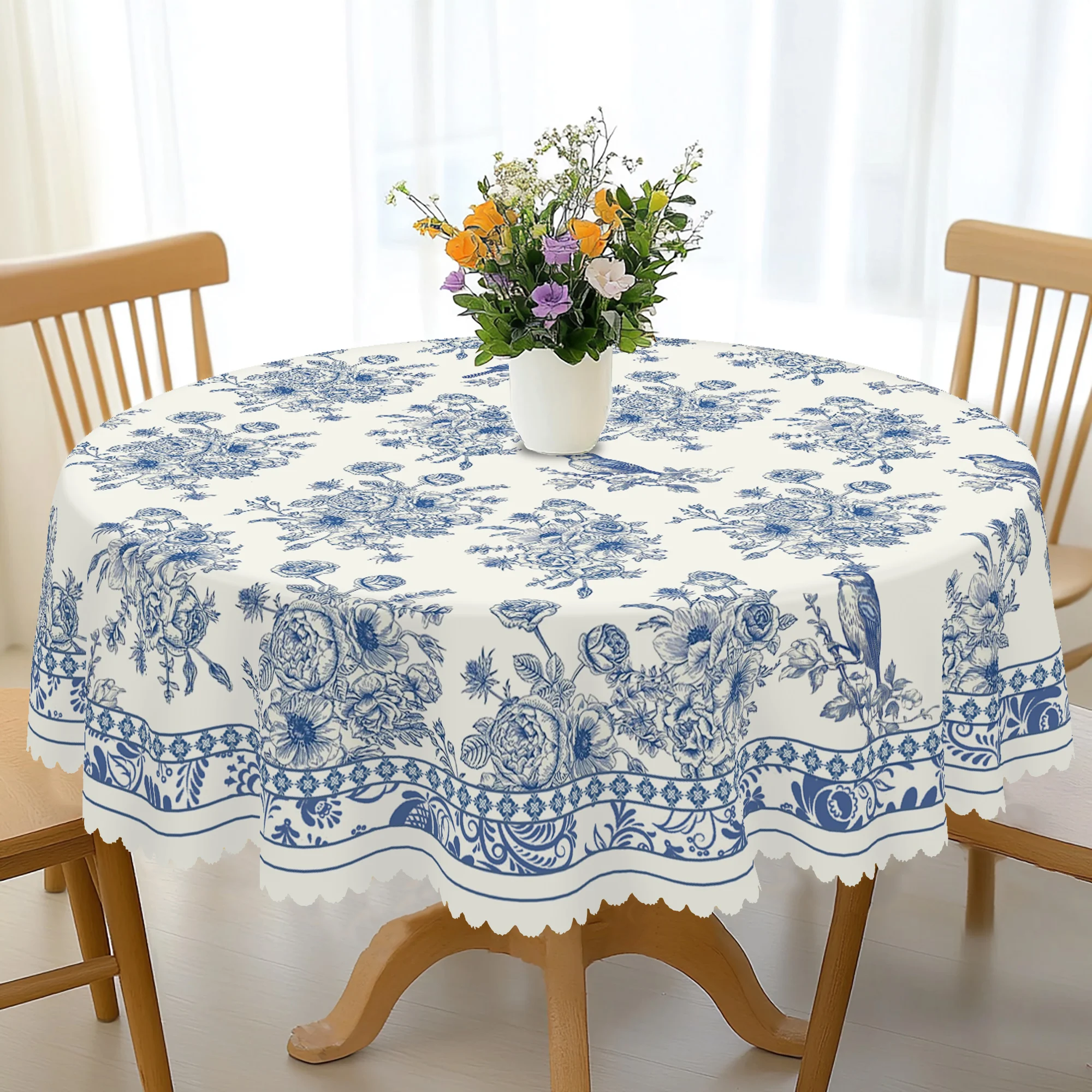 1 Piece of Vintage Floral-Themed Tablecloth, Featuring a Blue and White Porcelain Style Print with Floral and Bird Patterns, Available in Various Sizes, Suitable for Daily Home and Kitchen Decoration, Tablecloth for Birthday, Camping, Picnic, Patio, and Garden Table Decoration, Ideal for Wedding, Thanksgiving, Mother's Day, and Holiday Banquet Use, Suitable as a Housewarming Gift, Christmas Gift, and for Family and Friends