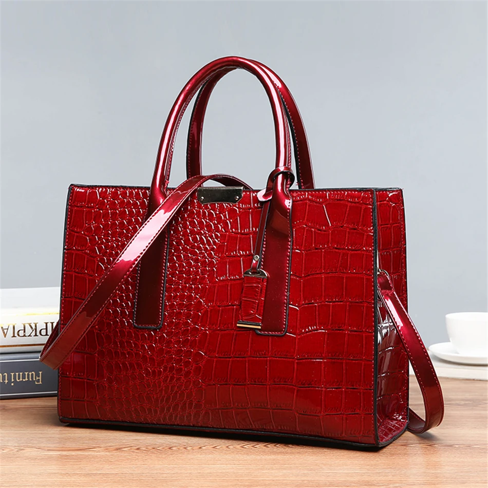 Pantent Leather Women Messenger Bags Crocodile Female Crossbody Shoulder Hand bags For Women 2021 High Quality Ladies Handbags