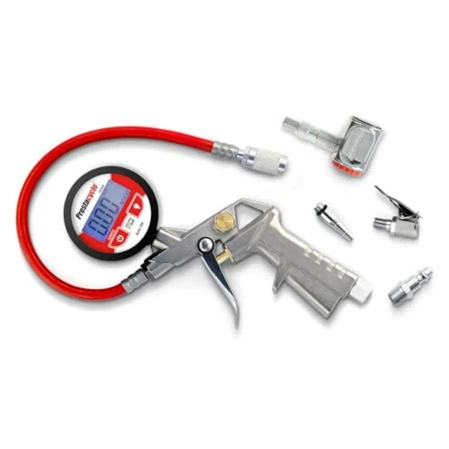 

Prestaflator Bike Tire Inflator for MTB Road Bikes with Presta Schrader Valves Aluminum Air Compressor Tool for Tubeless Standa