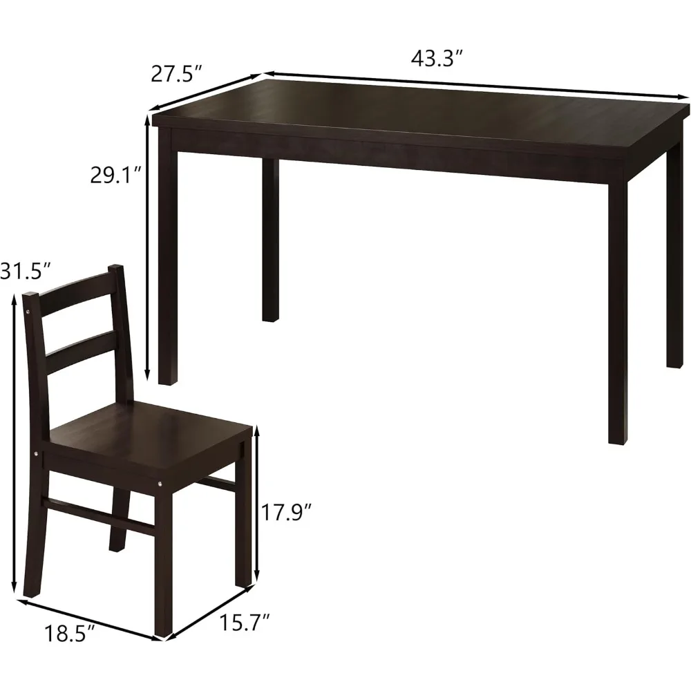 Nowoczesny prostokątny zestaw stołowy z litego drewna z 4 krzesłami do użytku w kuchni, barze, salonie