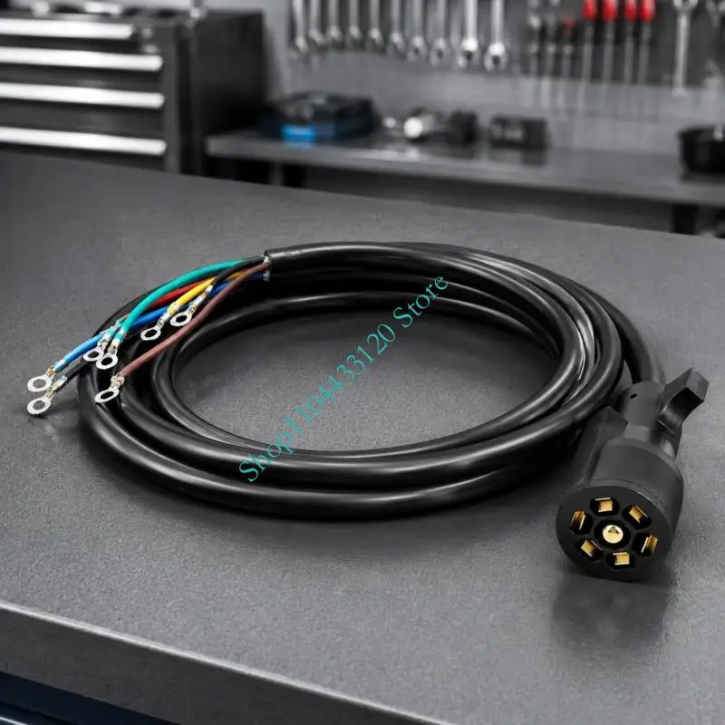7 Way Trailer Wiring Harness Cord with Molded 7 Pin End and Marked Wire Leads for Trailer Light Hookup and Trailer Wiring Repair