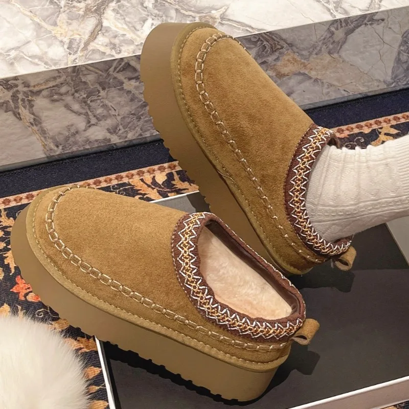 

2025 Winter New Fashion Suede Slingback Women's Thick-soled Boots Outdoor Slip-on Casual Non-slip Women's Round Toe Snow Boots