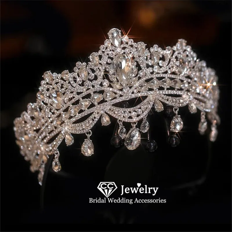 

Свадебная корона CC, женские аксессуары, свадебные повязки на голову, украшения для волос на помолвку, роскошные тиары, хрустальные коронеты, головной убор YQ260