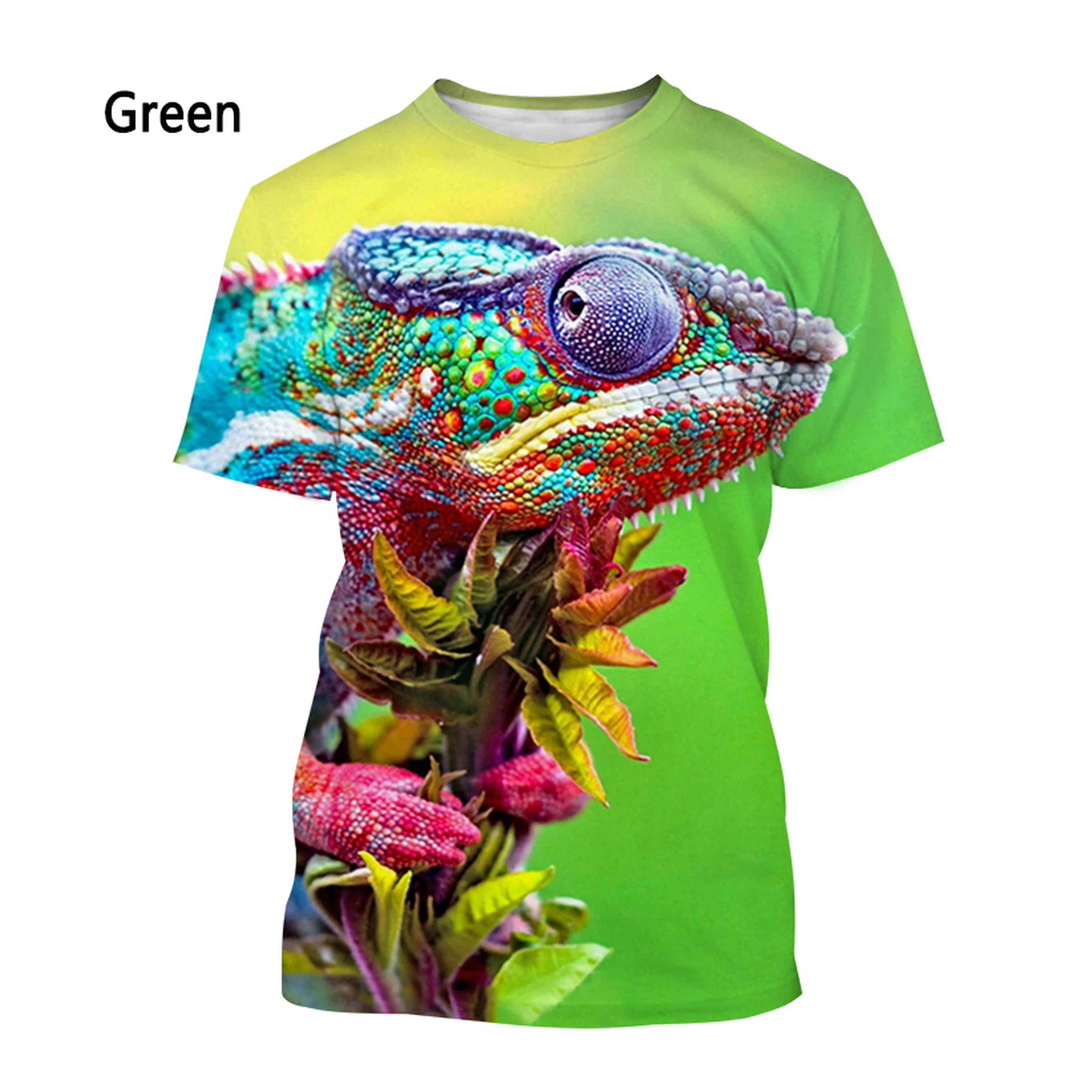 New Fashion Chameleon Men and Women 3D Printing Casual Short-sleeved T-shirt