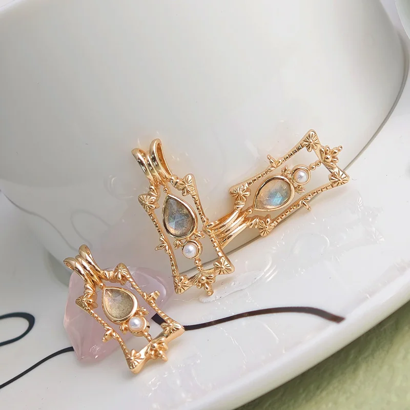 LAMOON Vintage Luxury Natrual Labradorite Gemstone Pendant Necklace For Women 925 Sterling Silver Gold Plated Fine Jewelry Gift