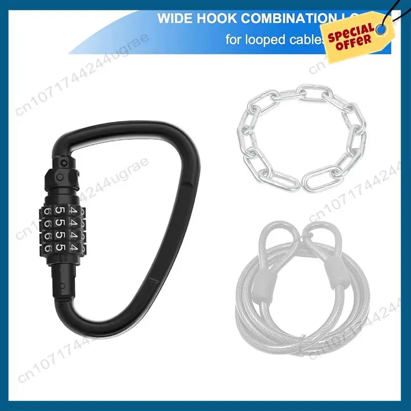 -A15I 1 PCS Combination Locks, 4-Digit Heavy Duty Carabiner Clips Black D-Shaped Code Lock For Looped Bike Security Cable Lock