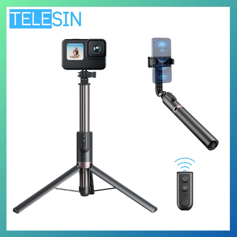 TELESIN 1.3m Bluetooth Remote Control Selfie Stick Tripod Extension Pole Rod Monopod for GoPro hero 9 10 11 Mobile Smartphone