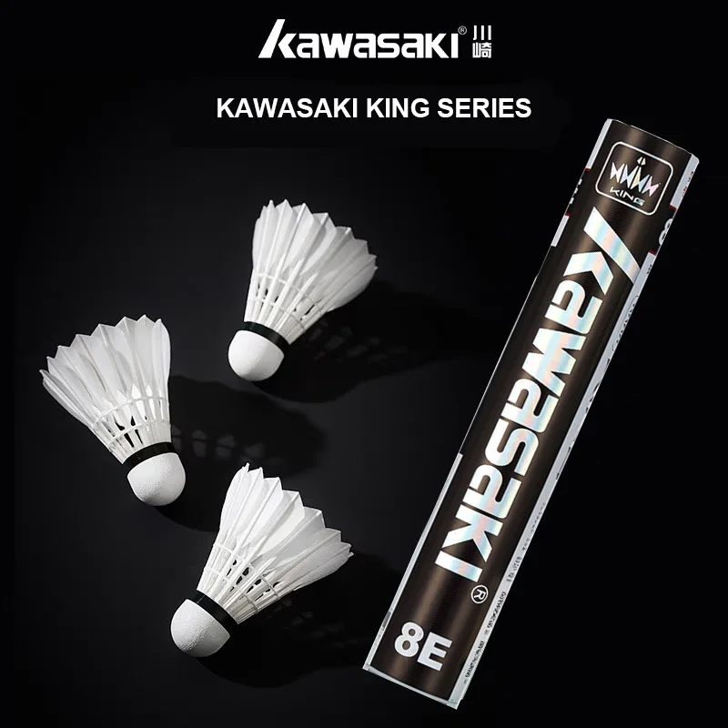 12pçs peteca de badminton kawasaki king 8e pena de ganso peteca de treinamento esportivo velocidade 76 77 bola de badminton