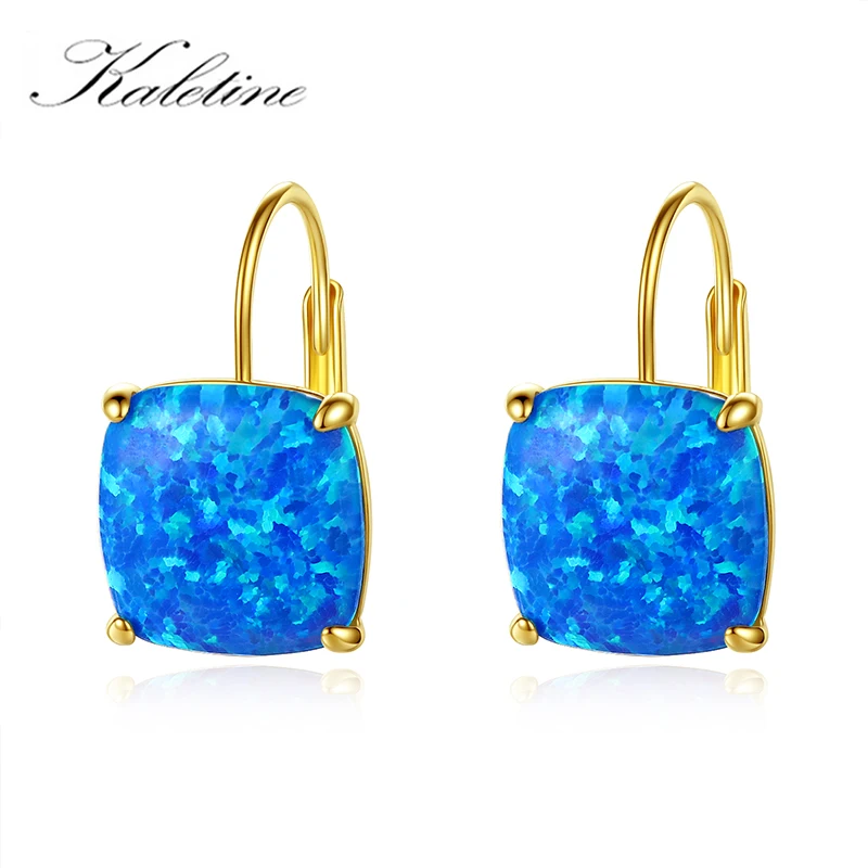 

KALETINE Princess Cut Crystal Square 925 Sterling Silver Stud Earrings for Women Men Blue Fire Opal Earrings Gift for Girl