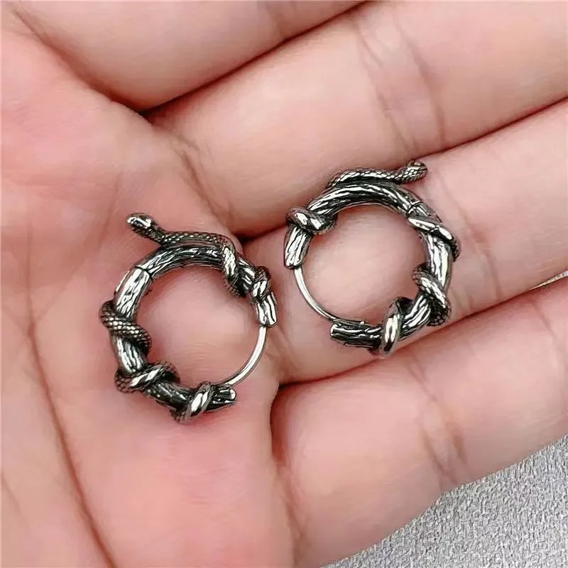Vintage Snake Tangled Plant Vines Earrings Gothic Black Mamba Viper Hypoallergenic Earrings Men\\\'s Biker Rock Rap Jewelry Gift