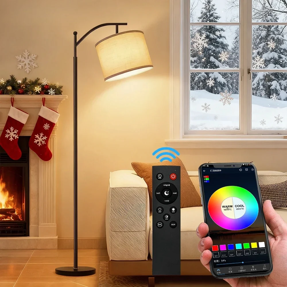 Dimmable Floor Standing Tall Lamp LED Bulb with Lampshade RGB App Music Pickup Colourful Ambient Lighting for Christmas Decor