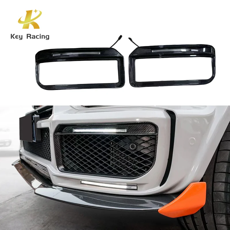 

G63 G500 Крышка противотуманной фары из углеродного волокна, передний бампер, крышка противотуманной фары со светодиодной подсветкой для Mercedes-Benz W463 W463A W464 накладка на впускное отверстие