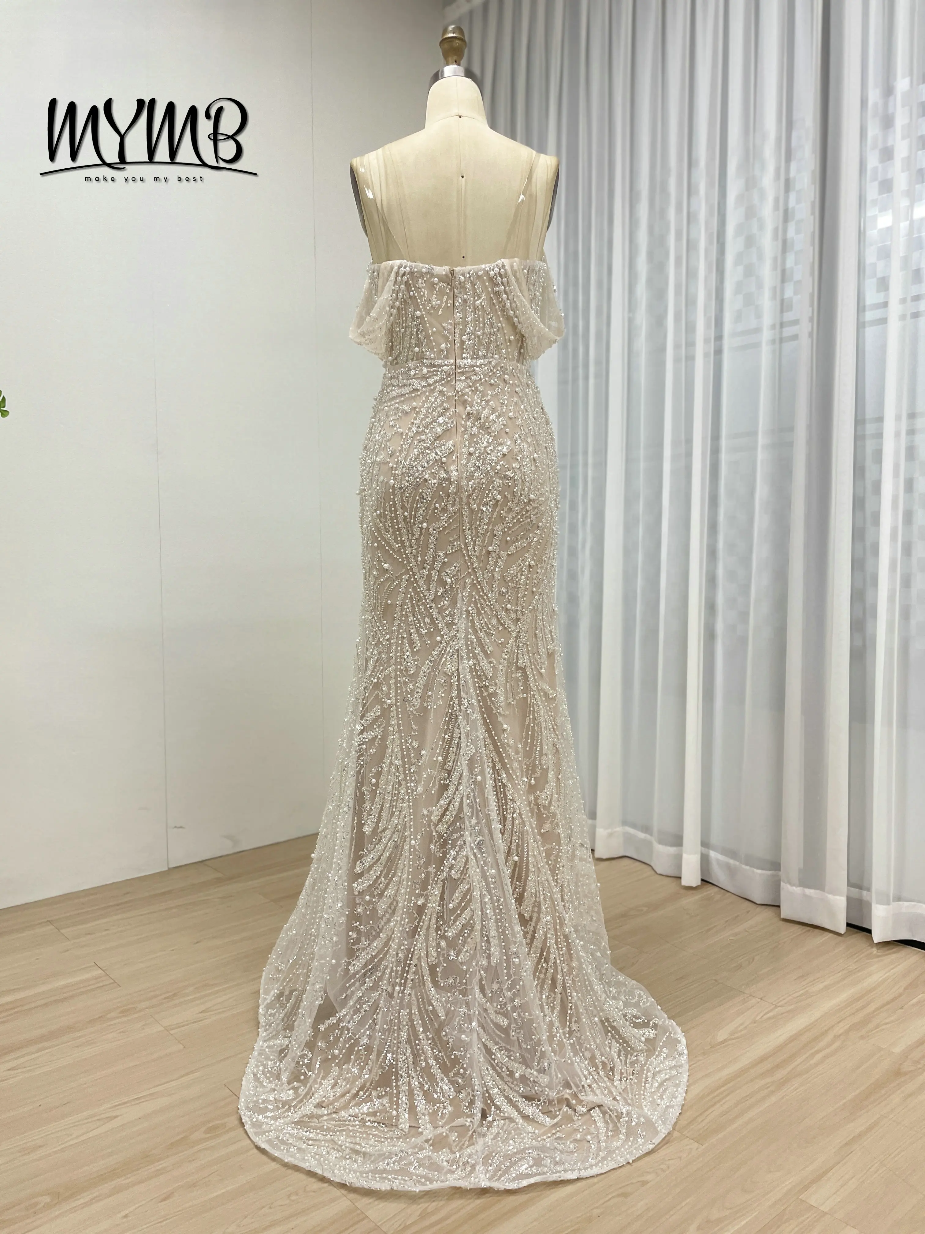 MYMB 럭셔리 페르시 아이보리 이브닝 드레스 섹시한 오프 숄더 인어 슬리밍 웨딩 드레스 여름 성능 드레스 MY30140