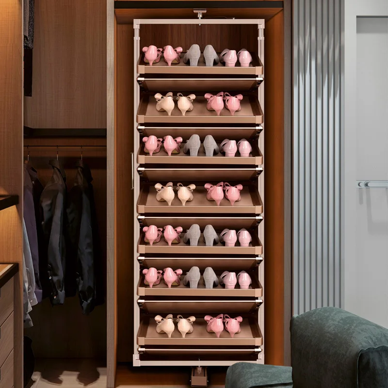 

The entrance shoe cabinet rotates 360 degrees and has multiple layers of shoe racks with built-in dustproof multifunctional