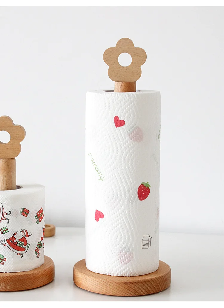 

Small flower lazy rag rack tall style Creative kitchen paper towel rack vertical beech wood storage roll rack
