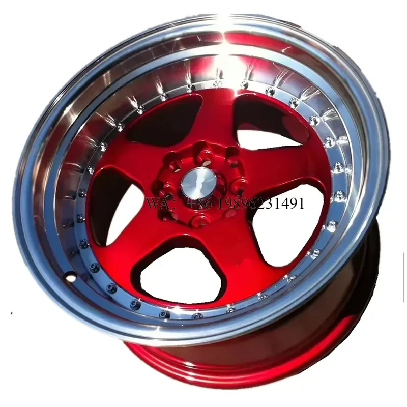 Wmwmnu Deep Dish Red Chrome Lip Alloy Wheel Rims with Rivets for 14 15 16 17 18 19 Inch Passenger Car Wheels
