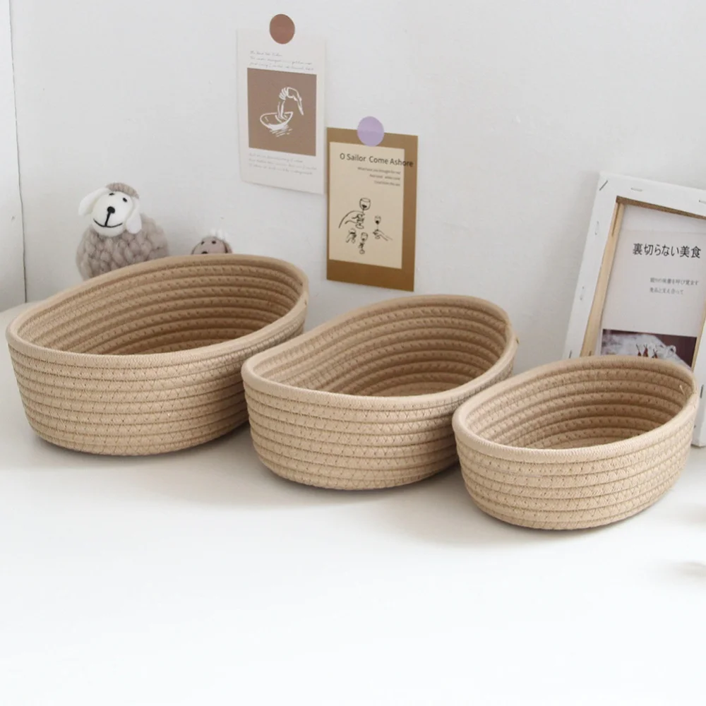 Hand Woven Desktop Organizer Storage Basket Kids Toys Sundries Storage Box Cotton Rope Woven Storage Baskets Cosmetic Containers