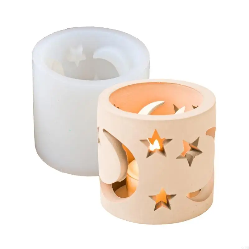 Q6RB Soft Silicone Craft Mold for Making Star and Moon Themed Tealight Holders and Decorations Silicone Ornament Moulds