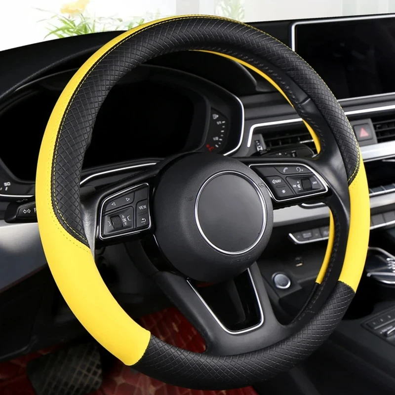 Auto-Lenkradbezug aus Leder mit Anti-Rutsch-Funktion, universeller Lenkradschutz im modischen Sport-Stil, 38 cm, cool