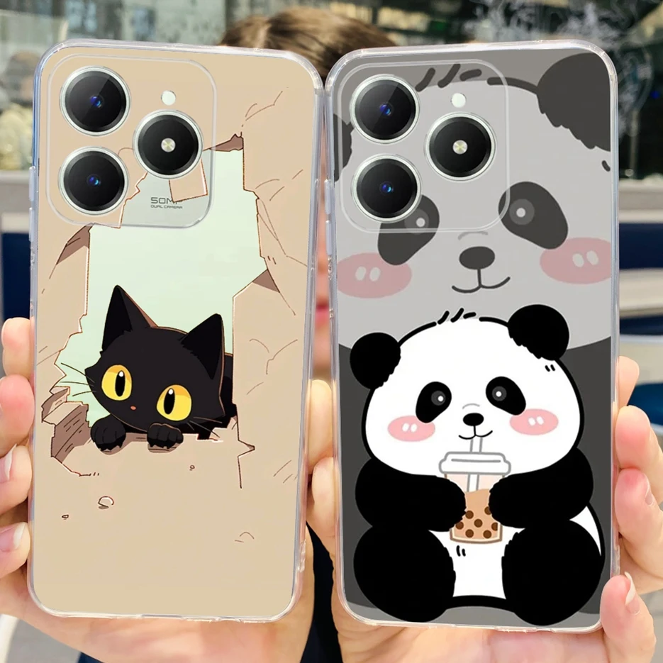 For Realme C61 Case RMX3939 Cute Panda Cartoon Painted Cover Soft Slim Phone Case For Realme C63 C 61 RealmeC61 RealmeC63 Bumper