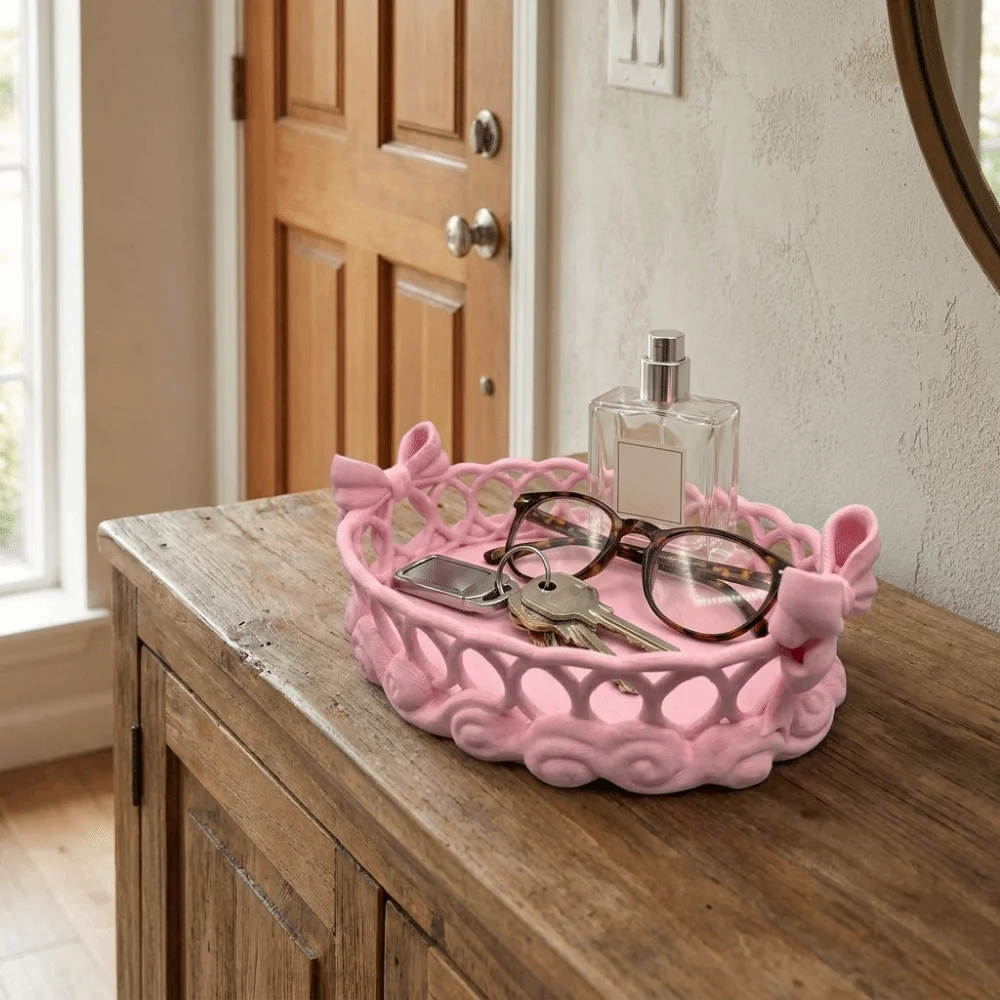 3D Printed Hollow Bow Storage Tray Large Capacity Plastic Bow-Shaped Jewelry Storage Tray Decorative Key Tray for Living Room