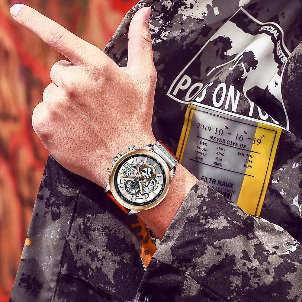 CURREN Uhr für Männer Top Marke Luxus Lederband Quarz Wasserdichte Armbanduhr Mode Lässig Sport Uhr Business Datum Uhr – Detail 15