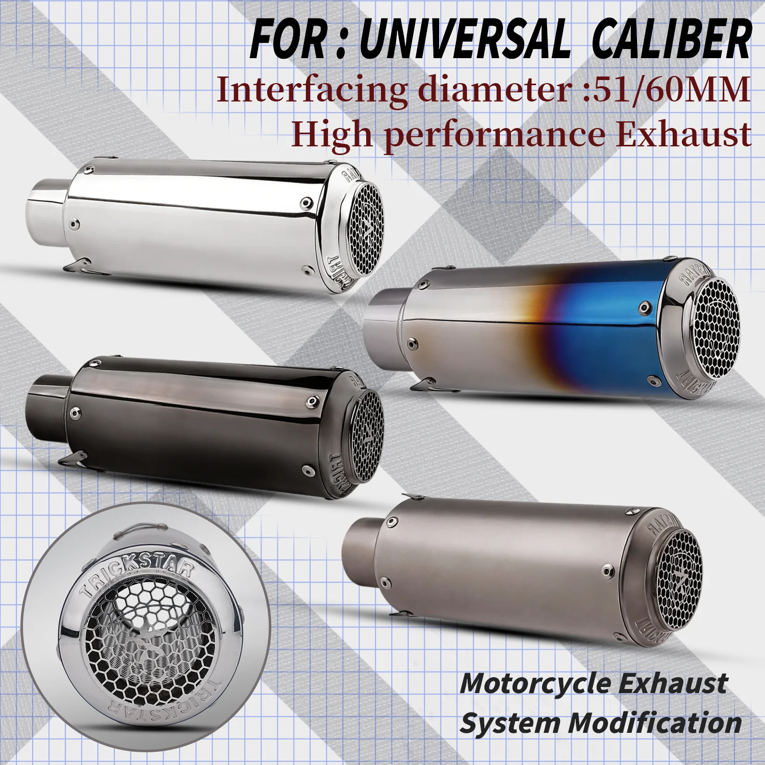 

For 51mm/60mm Universal Motorcycle exhaust system modified Star escape muffler for Z650 ZX4R ZX6R R1 GSXR750 S1000RR