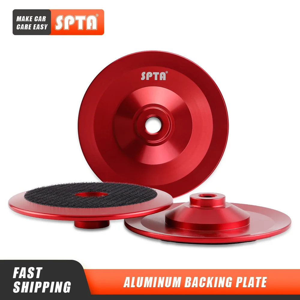 SPTA Red Aluminum Backing Plate 5 Inch 125MM Hook Loop with M14 Thread for Car Rotary Polisher Buffing Machine