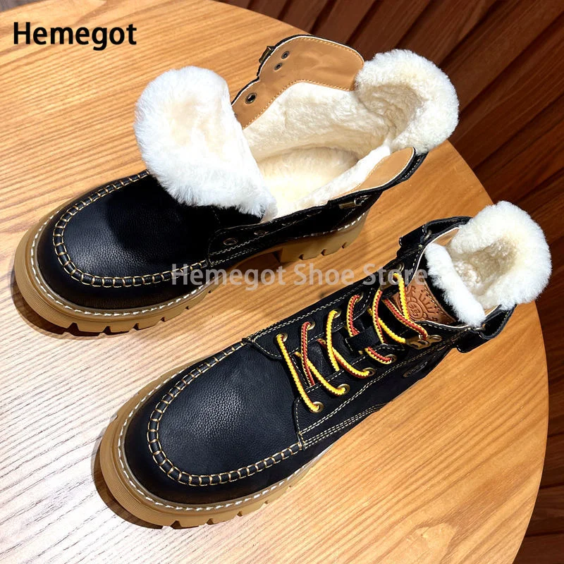 Men Wool Snow Boots Winter High-Top Shoes Lace-Up Thick Winter Warm Booties Genuine Leather Ankle Male Boots Casual Shoes