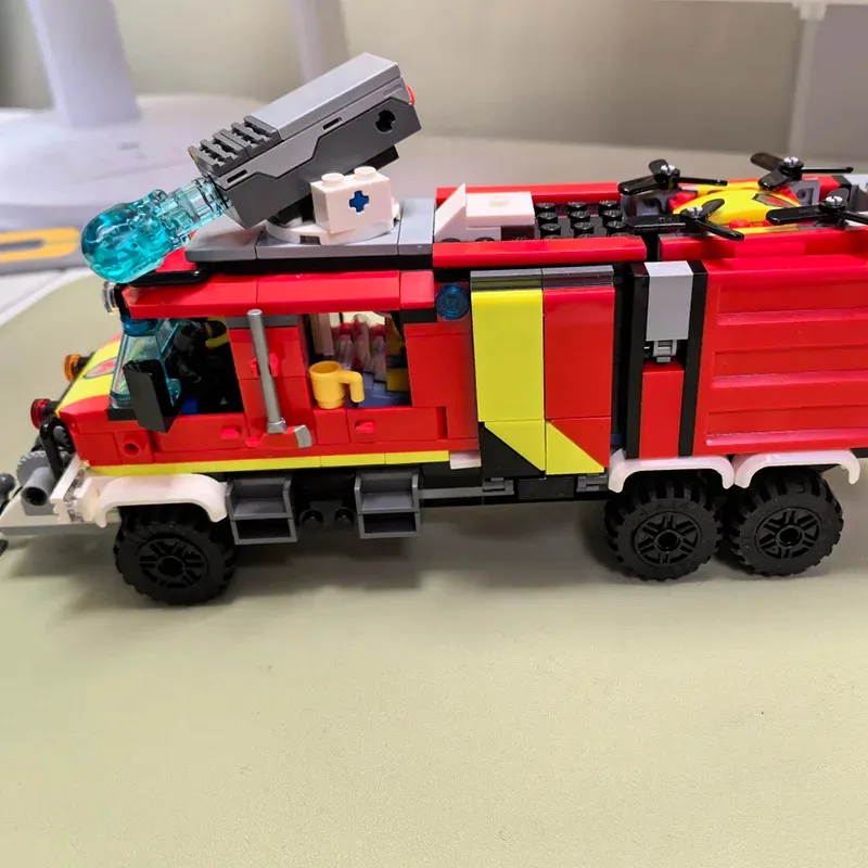 Conjuntos MOC compatibles de terceros, serie de ciudad, bloques de construcción, camión de rescate contra incendios, coche, Dron de lucha contra incendios, juguetes de ladrillos para niños, regalo