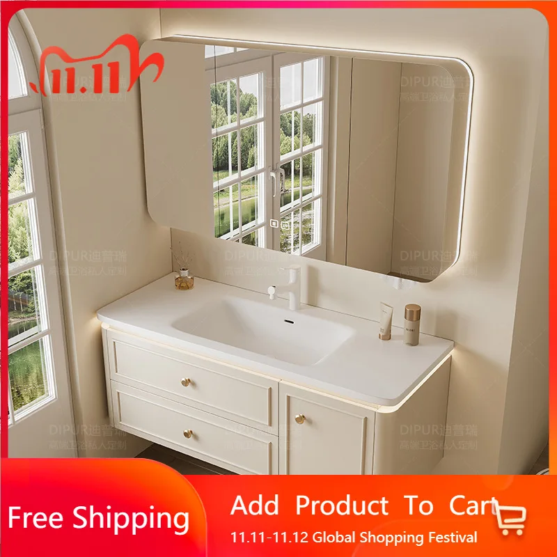 

Modern Bathroom Cabinet Corian Integrated Ceramic Basin Oak Painted Cabinet French Premium Toilet Hand Wash Basin Combination