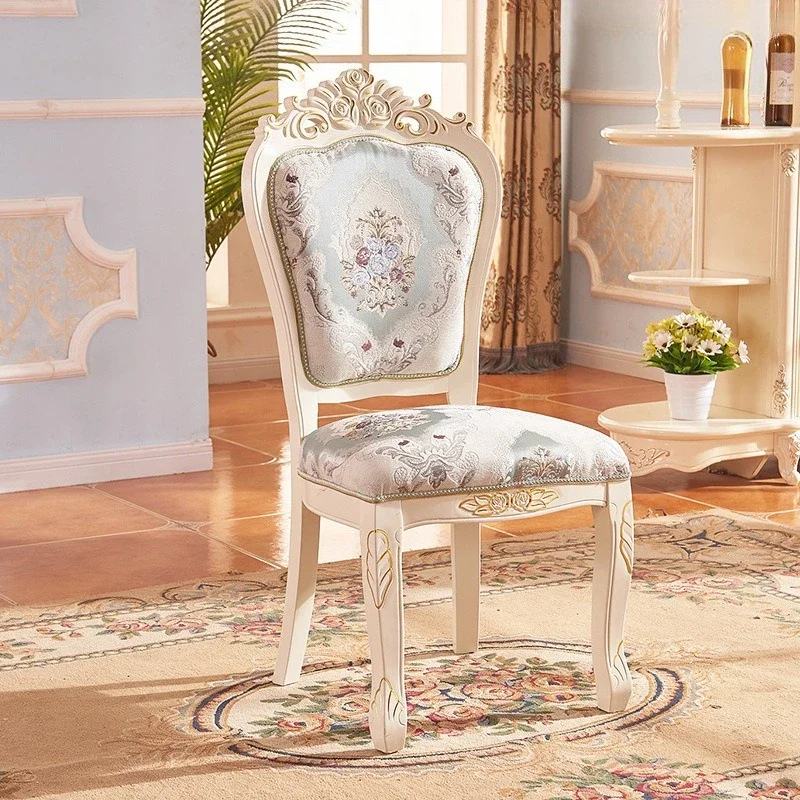 European dining chair modern carved solid wood hotel leisure chair white manicure desk mahjong home backrest dining table