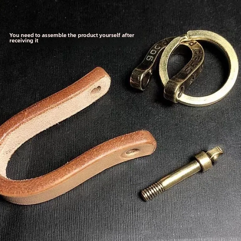 Vintage Messing Pflanzlich Gegerbtes Sattelleder Hufeisenschnalle Handgefertigter Schlüsselanhänger Oberste Schicht Rindsleder Echtes Leder – Detail 2