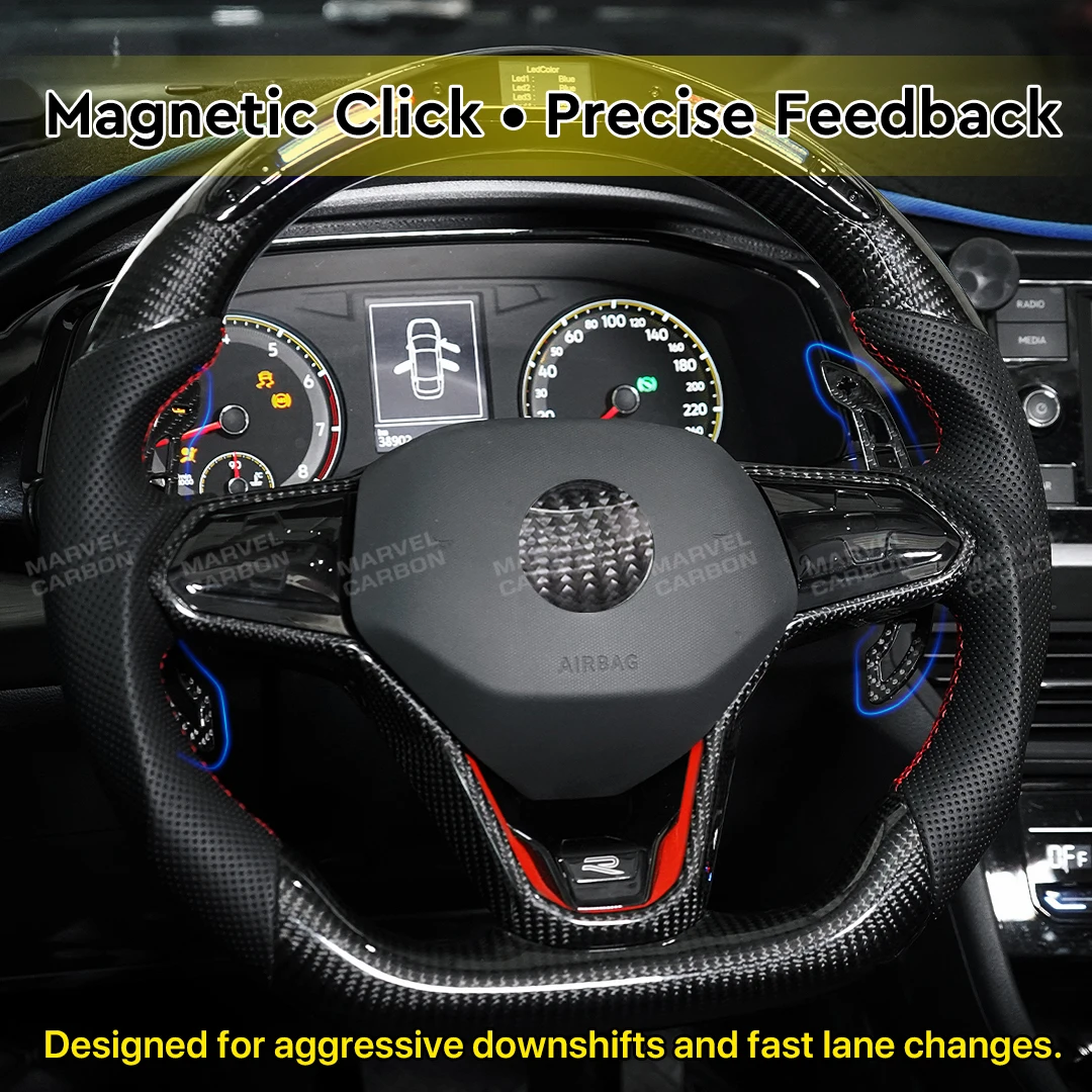 Glossy Carbon Fiber Magnetic Steering Wheel Paddle Shifters For VW Golf 8 MK8 GTI R R Line 2021 2022 2023 2024 2025