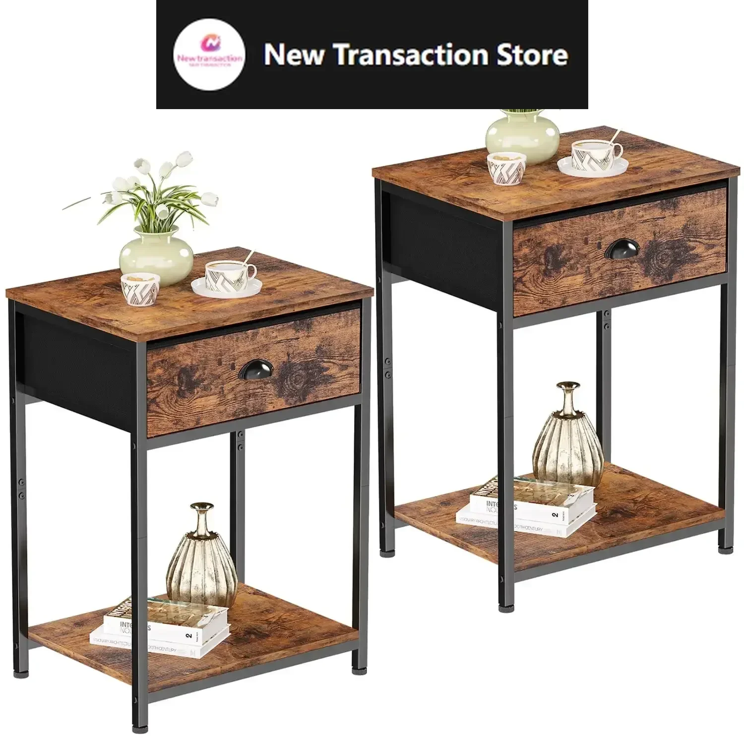 

Nightstands Set of 2, Industrial End Table with Fabric Drawer & Storage Shelf,Sturdy Side Table for Living Room, Bedroom