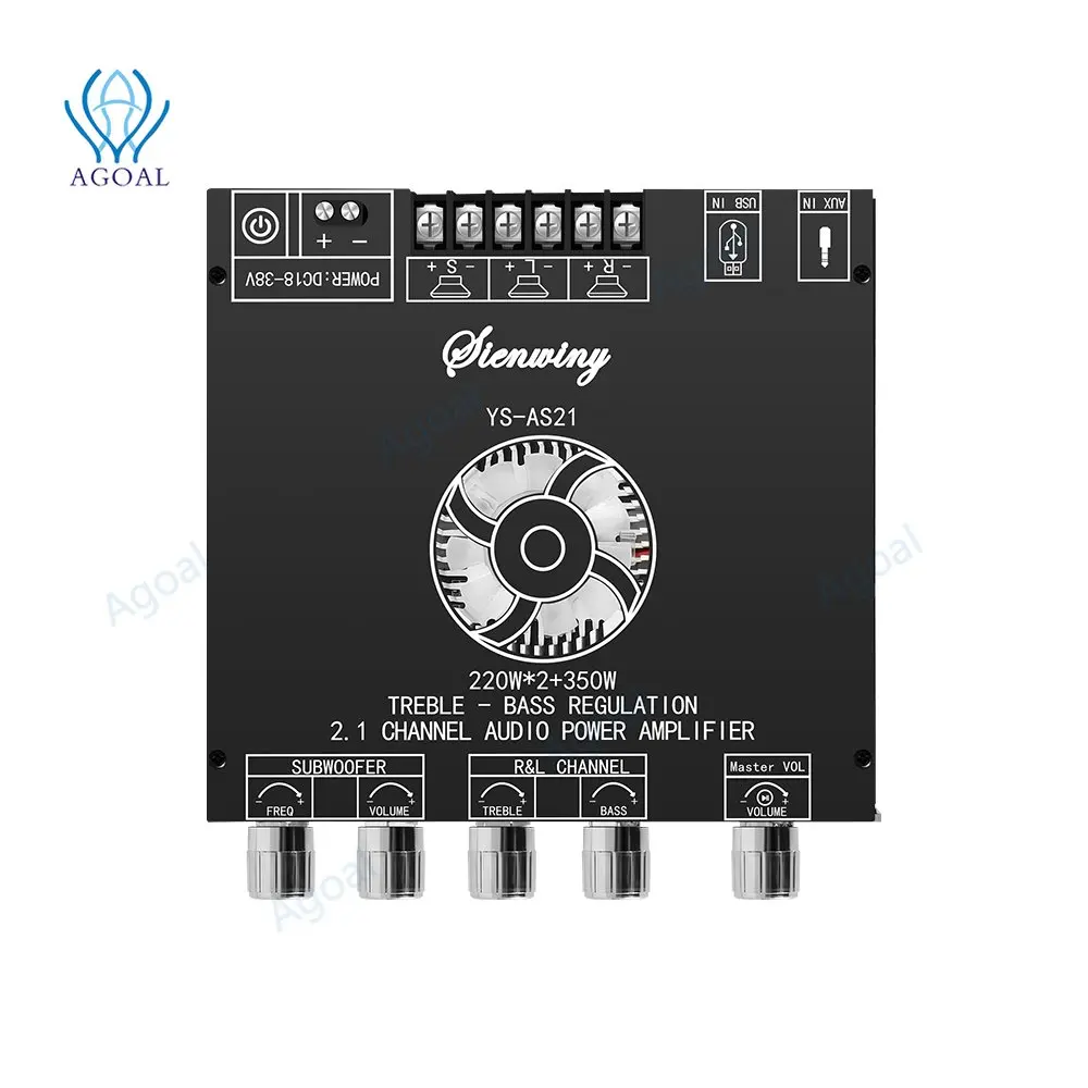 YS-AS21 2.1 قناة TPA3255 بلوتوث الرقمية مكبر كهربائي لوحة تركيبية عالية باس مضخم 220WX2 + 350 واط دعم التطبيق USB